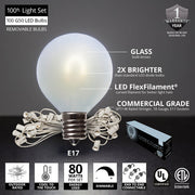Cool White FlexFilament TM Satin LED Patio String Light Set with G50 Bulbs on White Wire, E17 Base