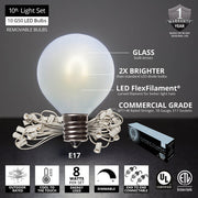 Cool White FlexFilament TM Satin LED Patio String Light Set with G50 Bulbs on White Wire, E17 Base