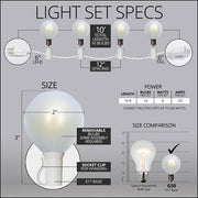Cool White FlexFilament TM Satin LED Patio String Light Set with G50 Bulbs on White Wire, E17 Base