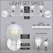 Cool White FlexFilament TM Satin LED Patio String Light Set with G50 Bulbs on White Wire, E17 Base
