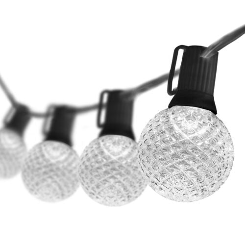 Cool White OptiCore LED Patio String Light Set with G50 Bulbs on Black Wire, E17 Base