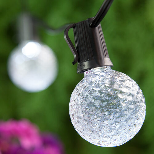 Cool White OptiCore LED Patio String Light Set with G50 Bulbs on Black Wire, E17 Base