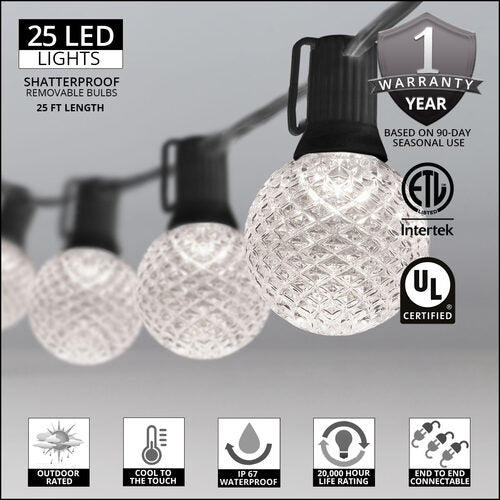 Cool White OptiCore LED Patio String Light Set with G50 Bulbs on Black Wire, E17 Base