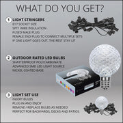 Cool White OptiCore LED Patio String Light Set with G50 Bulbs on Black Wire, E17 Base