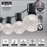 Cool White OptiCore LED Patio String Light Set with G50 Bulbs on Black Wire, E17 Base