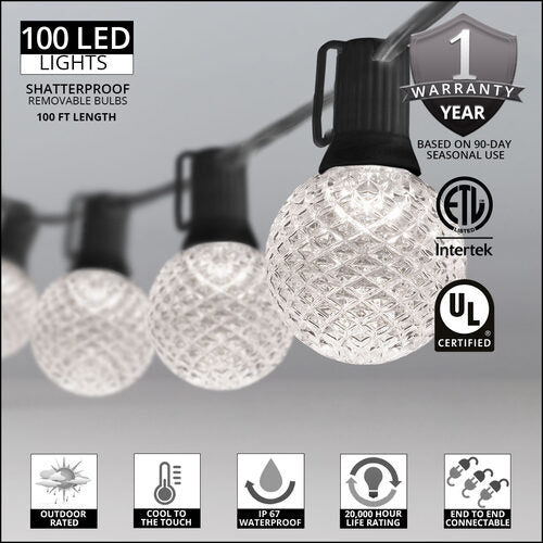 Cool White OptiCore LED Patio String Light Set with G50 Bulbs on Black Wire, E17 Base