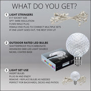 Cool White OptiCore LED Patio String Light Set with G50 Bulbs on White Wire, E17 Base