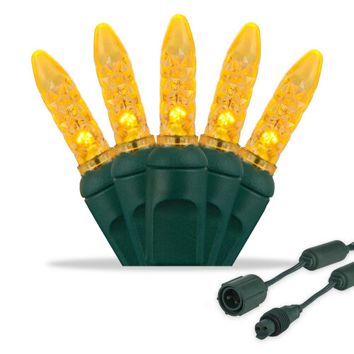 25 M5 Gold Commercial LED Lights, Green Wire, 4" Spacing
