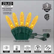25 M5 Gold Commercial LED Lights, Green Wire, 4" Spacing