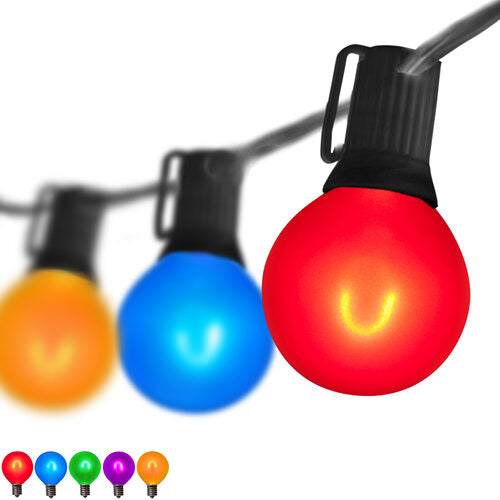 Multicolor FlexFilament TM Satin LED Patio String Light Set with G50 Bulbs on Black Wire, E17 Base