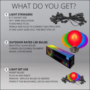 Multicolor FlexFilament TM Satin LED Patio String Light Set with G50 Bulbs on Black Wire, E17 Base