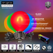 Multicolor FlexFilament TM Satin LED Patio String Light Set with G50 Bulbs on Black Wire, E17 Base