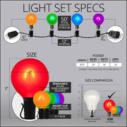 Multicolor FlexFilament TM Satin LED Patio String Light Set with G50 Bulbs on Black Wire, E17 Base