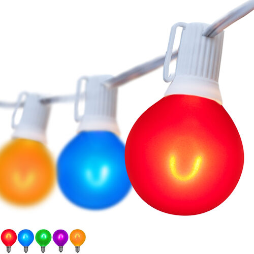 Multicolor FlexFilament TM Satin LED Patio String Light Set with G50 Bulbs on White Wire, E17 Base