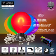 Multicolor FlexFilament TM Satin LED Patio String Light Set with G50 Bulbs on White Wire, E17 Base