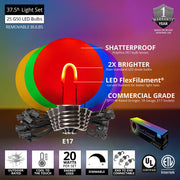 Multicolor FlexFilament TM Shatterproof LED Patio String Light Set with G50 Bulbs on Black Wire, E17 Base