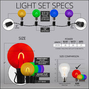 Multicolor FlexFilament TM Shatterproof LED Patio String Light Set with G50 Bulbs on Black Wire, E17 Base