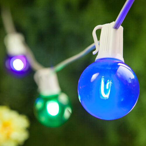 Multicolor FlexFilament TM Shatterproof LED Patio String Light Set with G50 Bulbs on White Wire, E17 Base