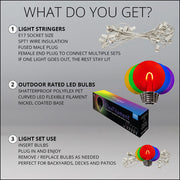 Multicolor FlexFilament TM Shatterproof LED Patio String Light Set with G50 Bulbs on White Wire, E17 Base
