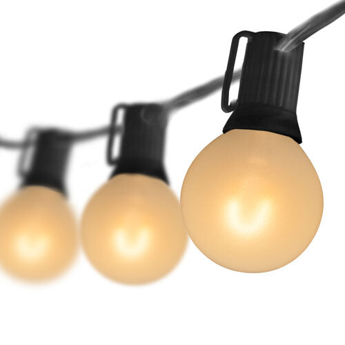 Warm White FlexFilament TM Satin LED Patio String Light Set with G50 Bulbs on Black Wire, E17 Base
