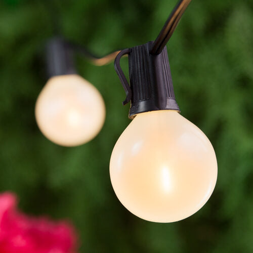 Warm White FlexFilament TM Satin LED Patio String Light Set with G50 Bulbs on Black Wire, E17 Base
