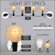 Warm White FlexFilament TM Satin LED Patio String Light Set with G50 Bulbs on Black Wire, E17 Base