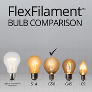 Warm White FlexFilament TM Satin LED Patio String Light Set with G50 Bulbs on Black Wire, E17 Base
