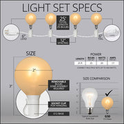 Warm White FlexFilament TM Satin LED Patio String Light Set with G50 Bulbs on White Wire, E12 Base