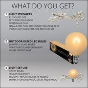 Warm White FlexFilament TM Satin LED Patio String Light Set with G50 Bulbs on White Wire, E12 Base