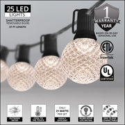 Warm White OptiCore LED Patio String Light Set with G50 Bulbs on Black Wire, E17 Base