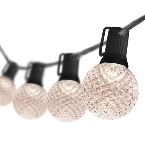 Warm White OptiCore LED Patio String Light Set with G50 Bulbs on Black Wire, E17 Base