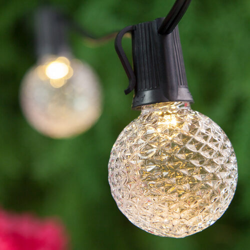 Warm White OptiCore LED Patio String Light Set with G50 Bulbs on Black Wire, E17 Base