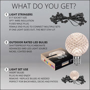 Warm White OptiCore LED Patio String Light Set with G50 Bulbs on Black Wire, E17 Base