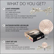 Warm White OptiCore LED Patio String Light Set with G50 Bulbs on White Wire, E12 Base