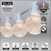 Warm White OptiCore LED Patio String Light Set with G50 Bulbs on White Wire, E12 Base