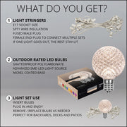 Warm White OptiCore LED Patio String Light Set with G50 Bulbs on White Wire, E17 Base