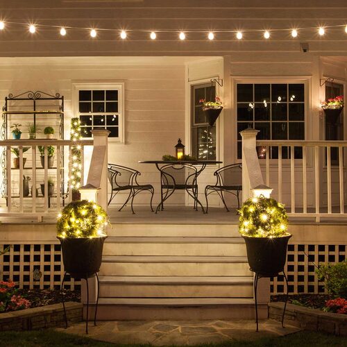 Warm White OptiCore LED Patio String Light Set with G50 Bulbs on White Wire, E17 Base