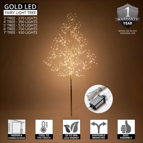 Gold Fairy Light Tree, Warm White LED
