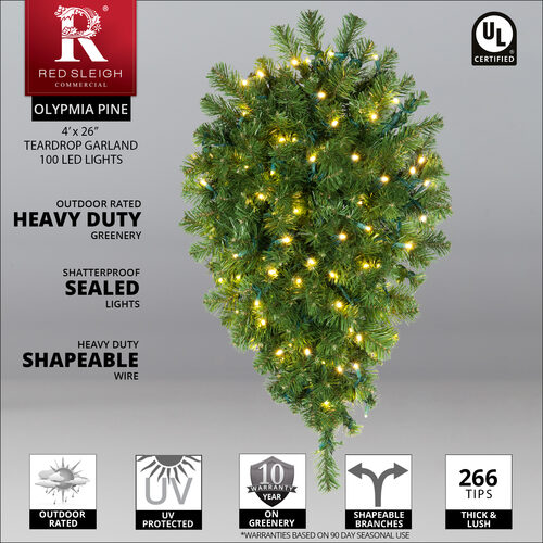 Olympia Pine Prelit Commercial LED Teardrop Holiday Greenery, Warm White Lights