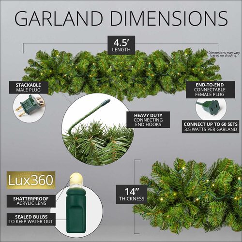 Sequoia Fir Prelit Commercial LED Holiday Garland, 50 Warm White D5 Lux360 TM Lights