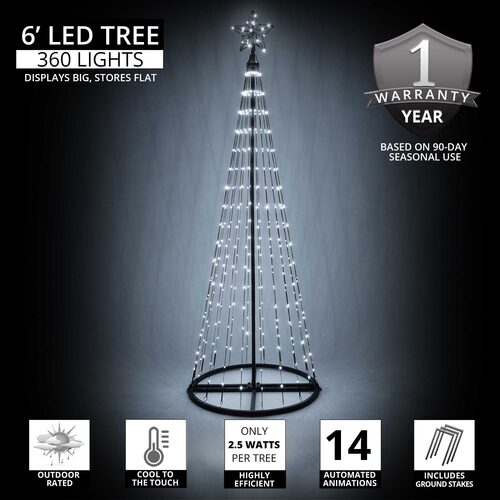 Cool White LED Animated Outdoor Lightshow Tree, Black Frame