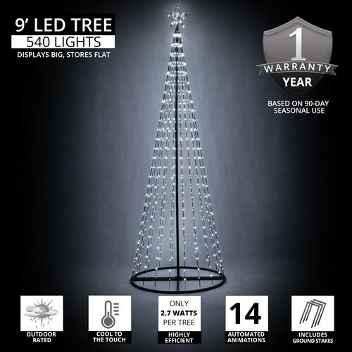 Cool White LED Animated Outdoor Lightshow Tree, Black Frame
