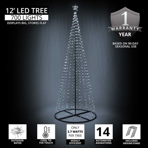 Cool White LED Animated Outdoor Lightshow Tree, Black Frame