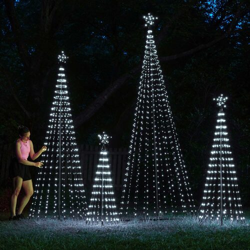Cool White LED Animated Outdoor Lightshow Tree, Black Frame
