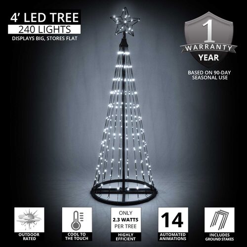 Cool White LED Animated Outdoor Lightshow Tree, Black Frame