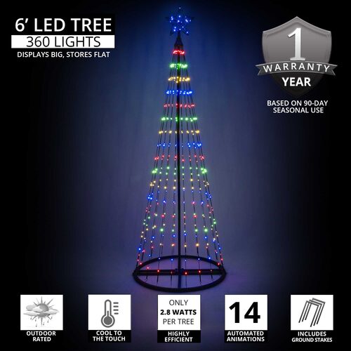 Multicolor LED Animated Outdoor Lightshow Tree, Black Frame