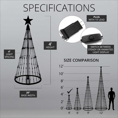 Multicolor LED Animated Outdoor Lightshow Tree, Black Frame
