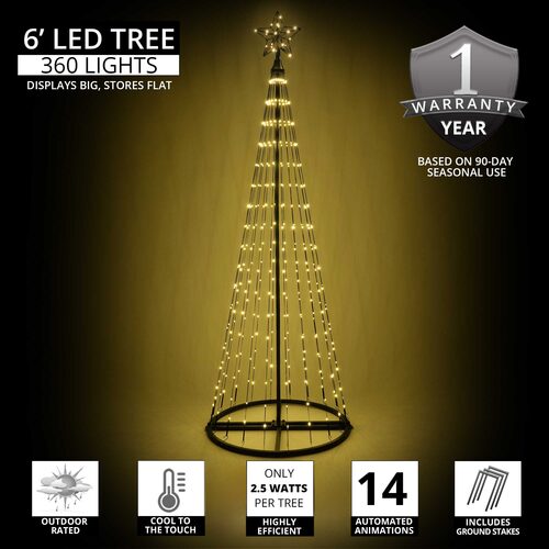 Warm White LED Animated Outdoor Lightshow Tree, Black Frame