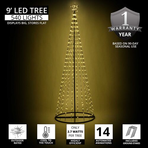 Warm White LED Animated Outdoor Lightshow Tree, Black Frame