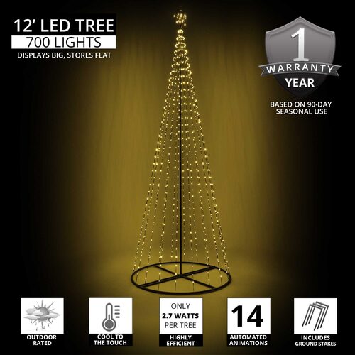 Warm White LED Animated Outdoor Lightshow Tree, Black Frame